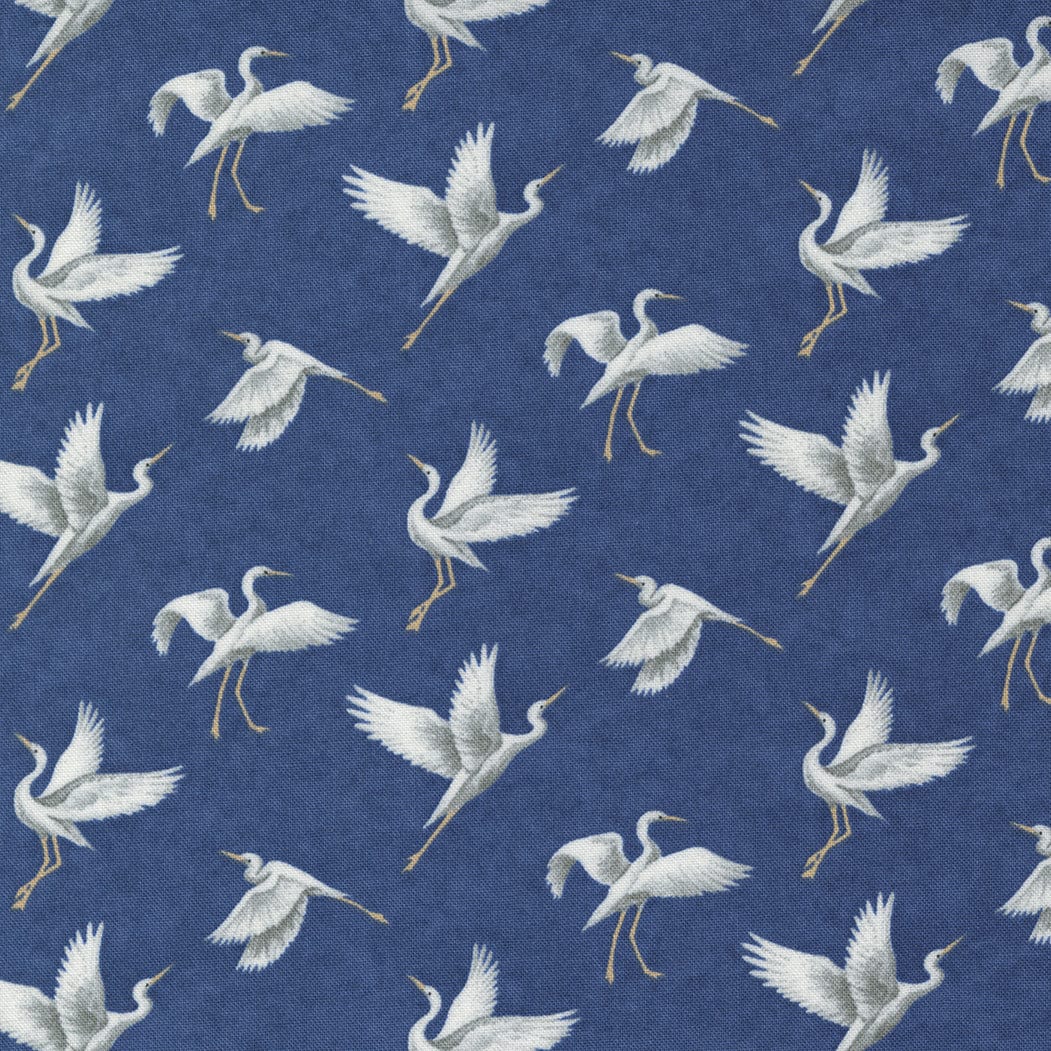 Moda Fabric Watermarks Egrets Indigo 6912 14