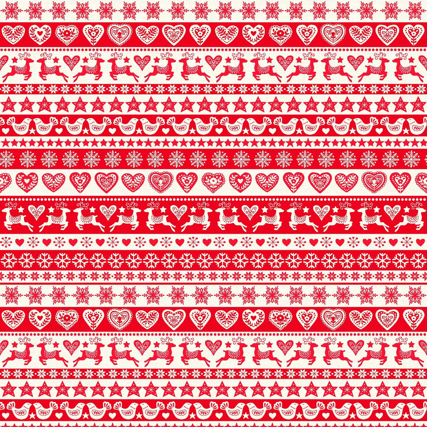 Makower Christmas Fabric Scandi 2023 Stripe Red 2580R