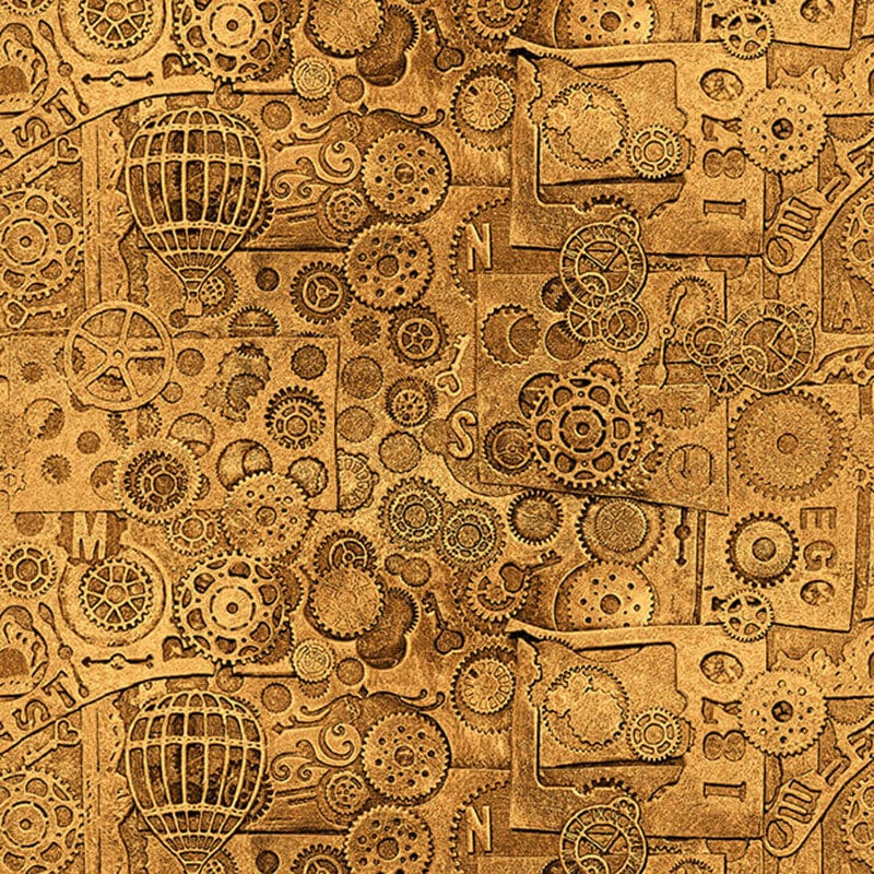 Alternative Age Steampunk Fabric Tonal Gears Brass 2326-44