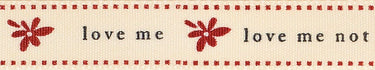 Berisfords Ribbon Ribbon: Love Me Not: Red and Natural: 15mm wide. Price per metre.  - The Sewing Studio for sale UK - The Sewing Studio