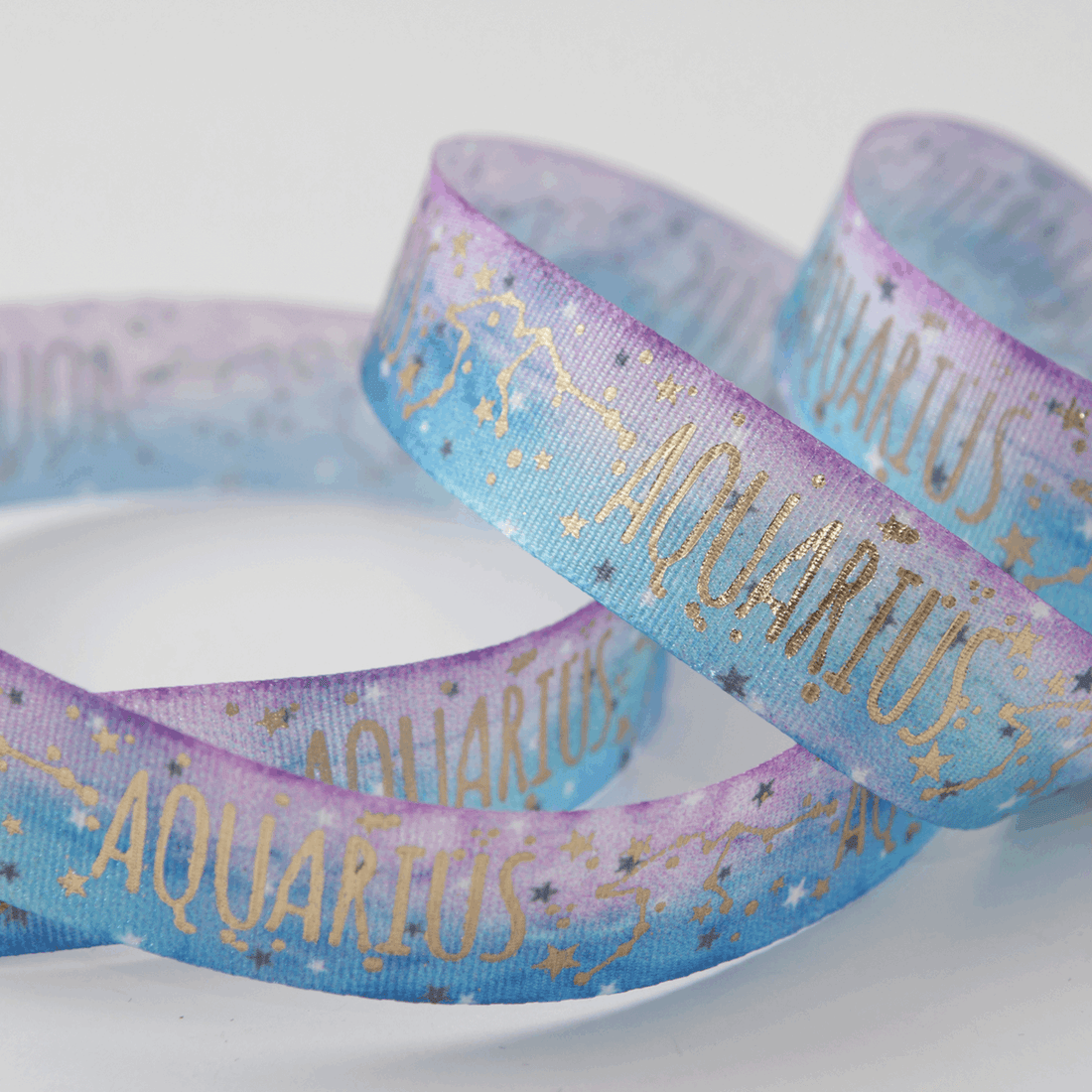 Berisfords Ribbon Zodiac Star Sign Ribbon: Aquarius: 15mm wide. Price per metre.  - The Sewing Studio