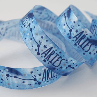 Berisfords Ribbon Zodiac Star Sign Ribbon: Aries: 15mm wide. Price per metre.  - The Sewing Studio for sale UK - The Sewing Studio