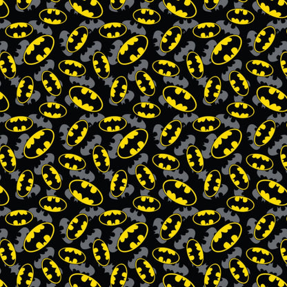 Camelot Fabrics Fabric DC Comics Batman Fabric Logo Overlay Whole Bolt 10 Metres  - The Sewing Studio