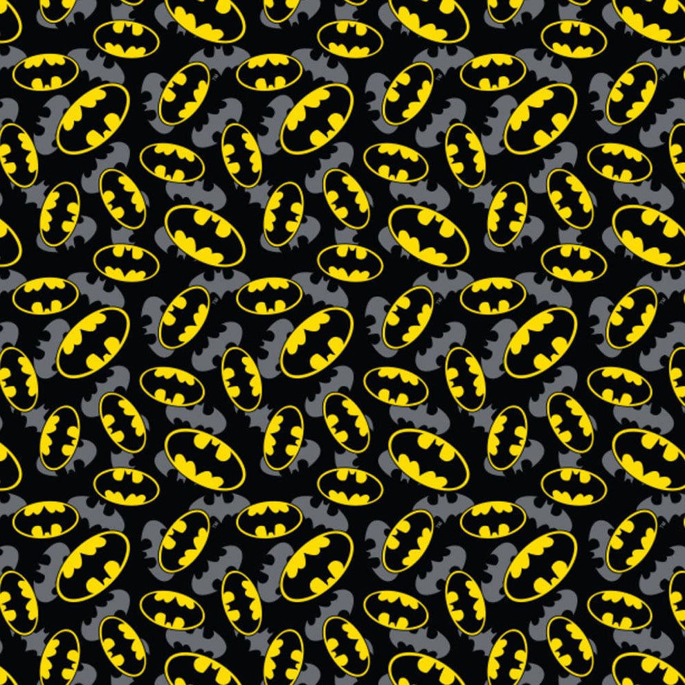 Camelot Fabrics Fabric DC Comics Batman Fabric Logo Overlay Whole Bolt 10 Metres  - The Sewing Studio