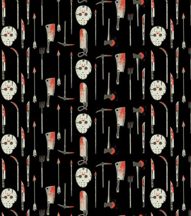 Camelot Fabrics Fabric Friday The 13th Weapons and Masks Fabric  - The Sewing Studio for sale UK - The Sewing Studio