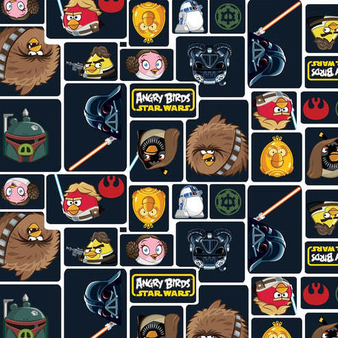 Camelot Fabrics Fabric Patchwork Fabric Angry Birds Star Wars Character Blocks Dark Navy  - The Sewing Studio