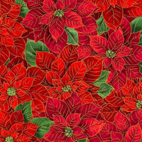 Christmas Joy Fabric Poinsettias Metallic Red CM1278-RED