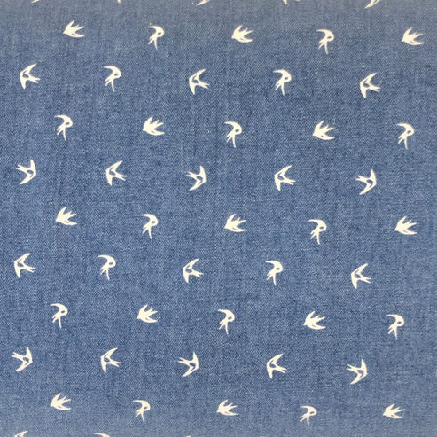 Craft Cotton Co Fabric Chambray Printed Cotton Swallows  - The Sewing Studio