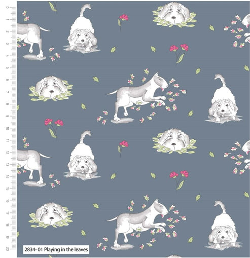 Craft Cotton Co Fabric Debbie Shore Pets Collection Playing In The Leaves  - The Sewing Studio