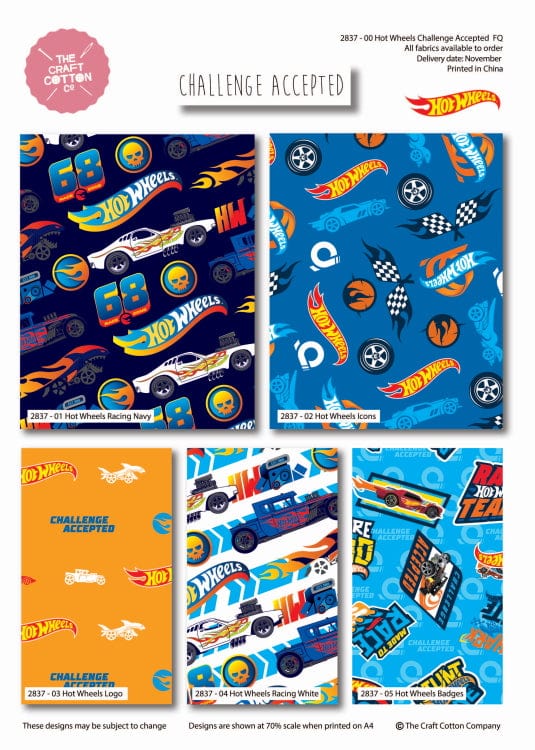 Craft Cotton Co Fabric Pre Cuts Hot Wheels Challenge Accepted Fat Quarter Pack  - The Sewing Studio