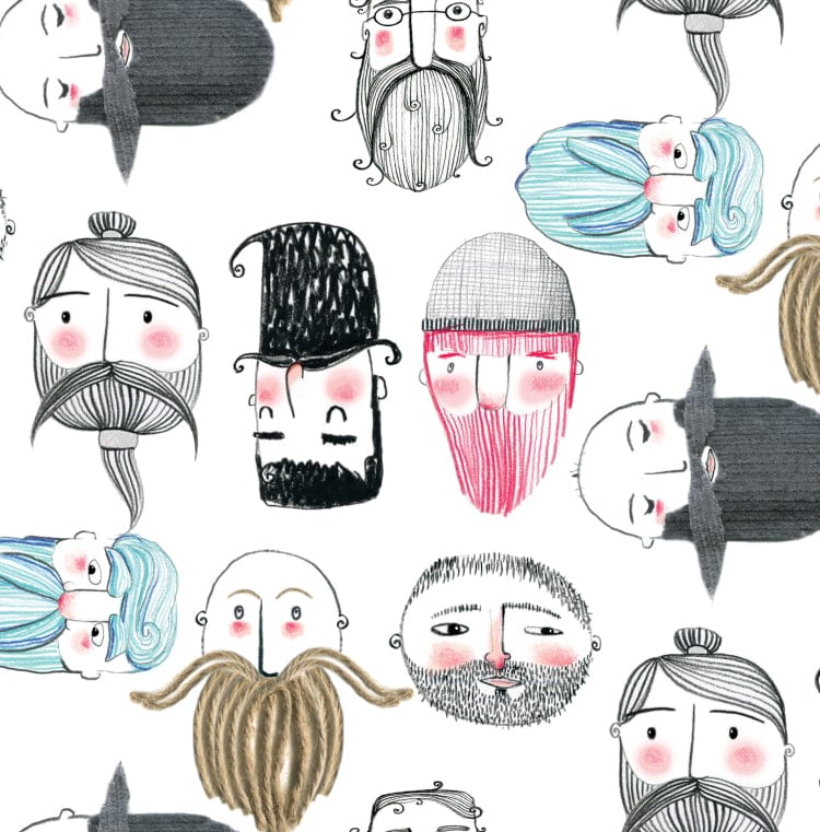 Craft Cotton Co Fabric To Beard Or Not To Beard Faces White  - The Sewing Studio