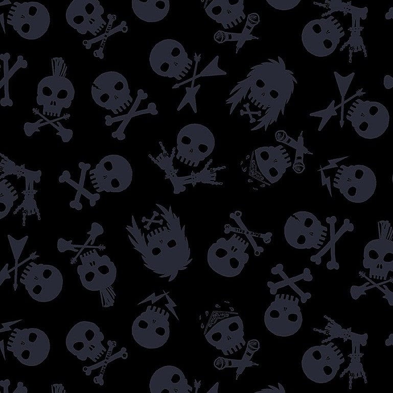 Dear Stella Fabric Shot Through the Heart Fabric Skulls Black  - The Sewing Studio