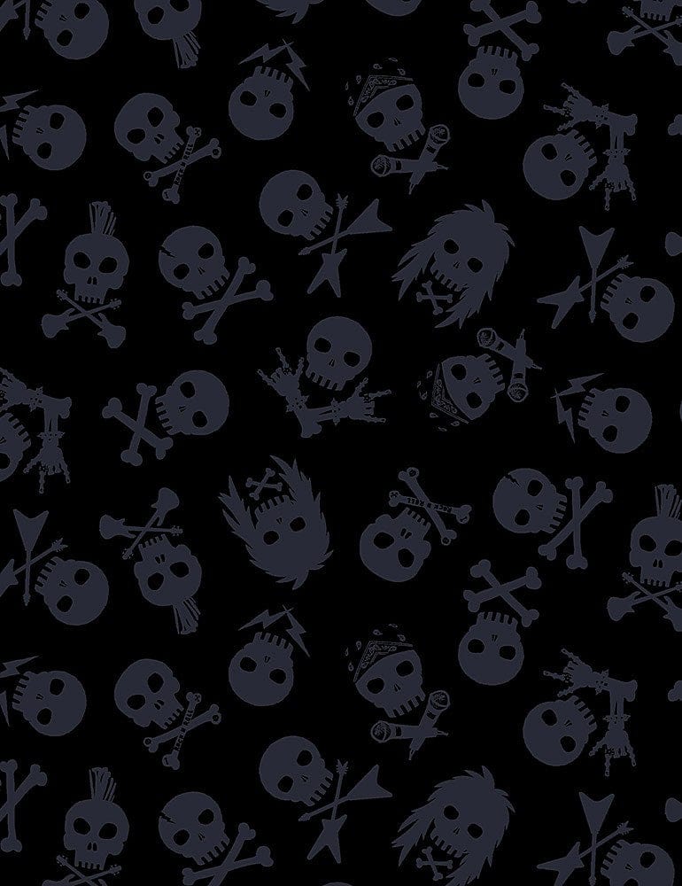 Dear Stella Fabric Shot Through the Heart Fabric Skulls Black  - The Sewing Studio