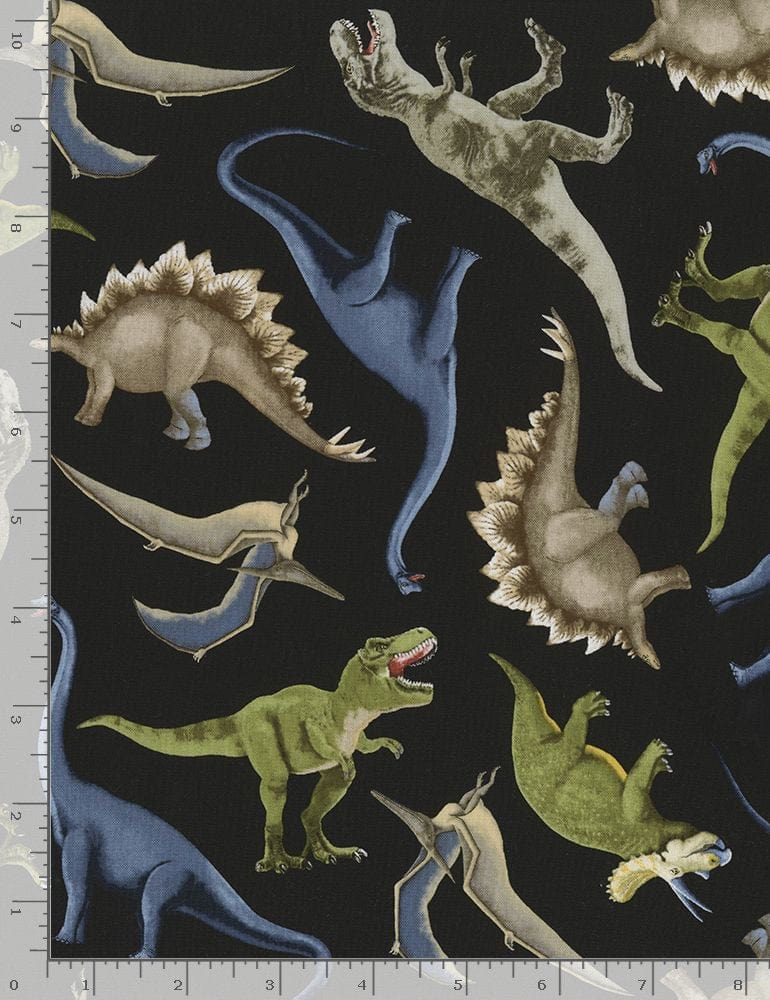 Timeless Treasures Fabric Tossed Dinosaurs Black
