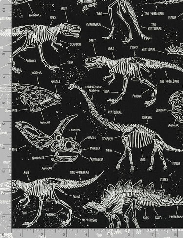 Timeless Treasures Fabric Glow In The Dark Dinosaur Skeletons