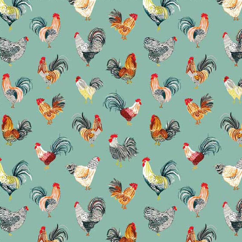 Farm Fresh Fabric Chickens Turquoise 53216-7