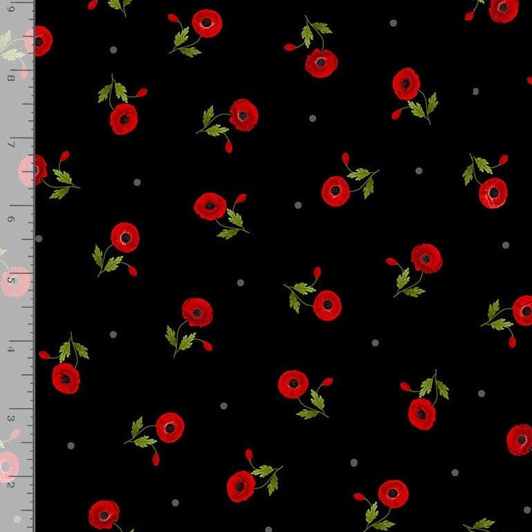 Timeless Treasures Fabric Small Poppies Black
