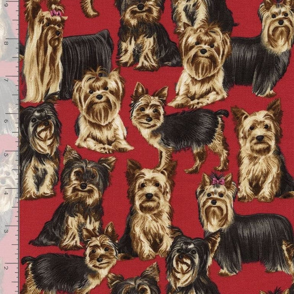 Timeless Treasures Fabric Realistic Yorkshire Terriers Yorkies