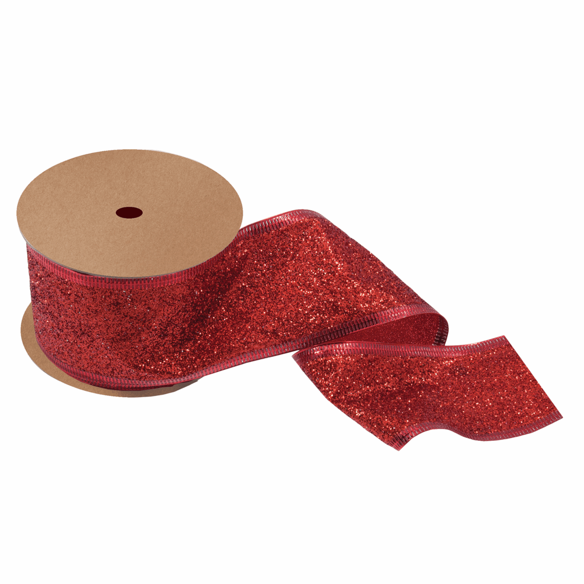 Groves Ribbon Glitter Ribbon Red 63mm Wide Price Per Metre  - The Sewing Studio