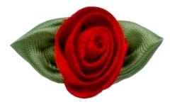 Groves Ribbon Rose with Green Leaves: Red: 30mm  - The Sewing Studio for sale UK - The Sewing Studio