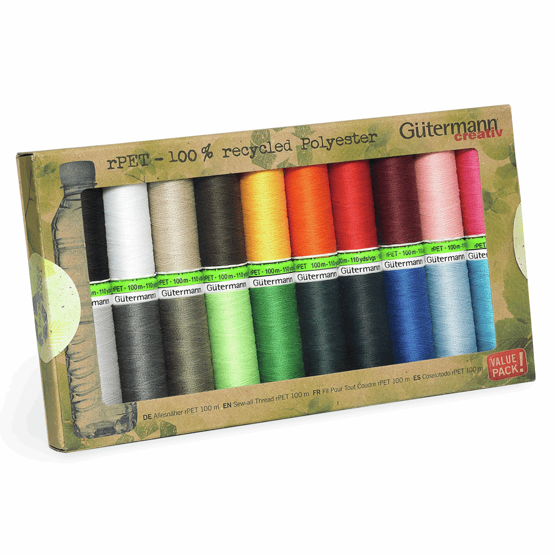 Gutermann Threads Gutermann Thread Set 100% Recycled Polyester Sew-All Thread 100m Pack of 20  - The Sewing Studio