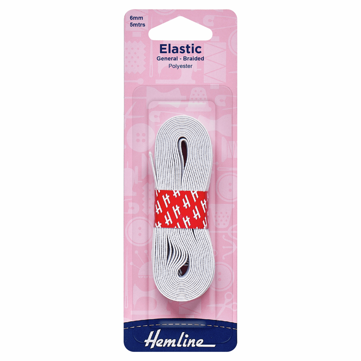 Hemline Elastic Elastic: General Purpose Braided: White 5 Metres x 6mm Wide  - The Sewing Studio