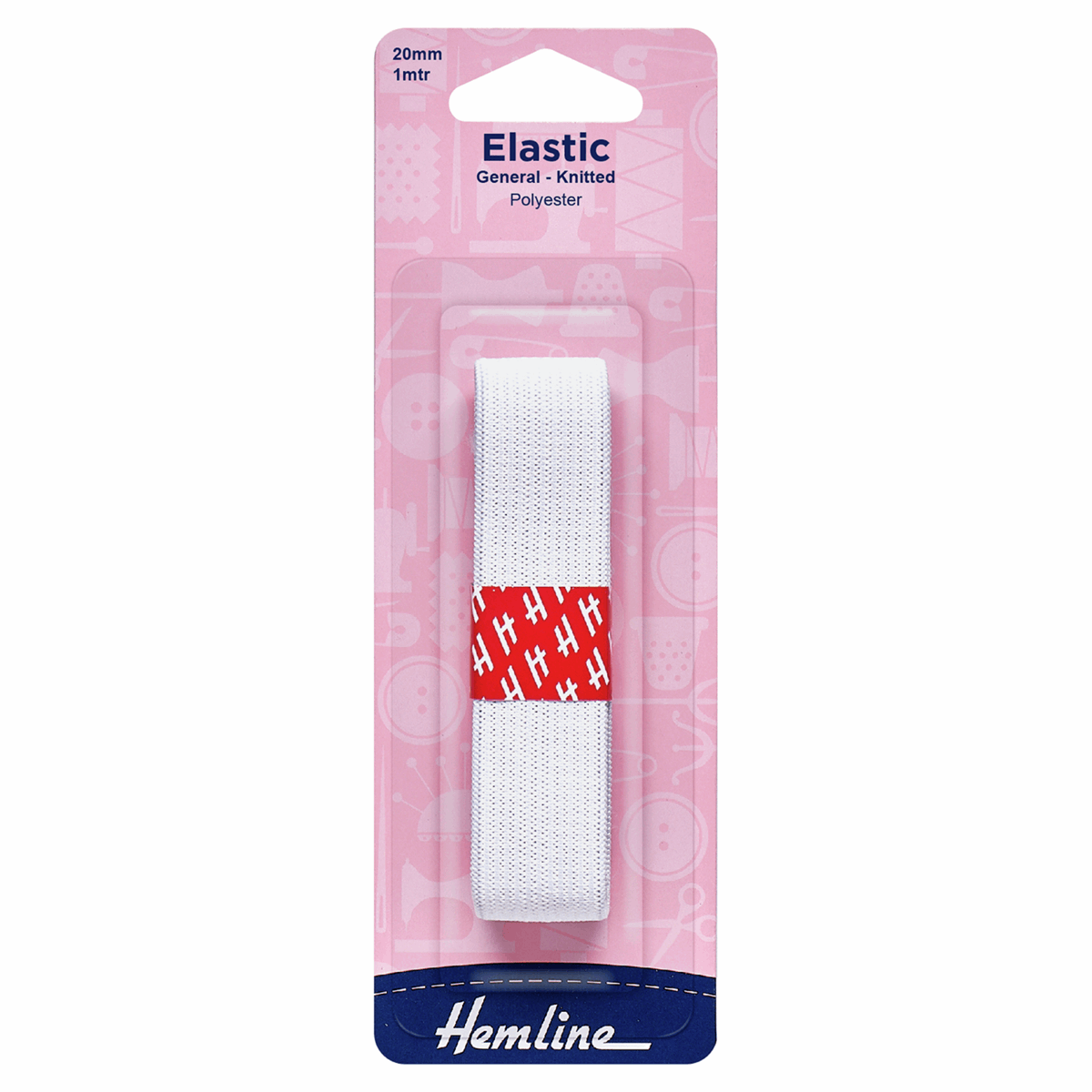 Hemline Elastic Elastic: General Purpose Knitted White: 1 Metre x 20mm Wide White  - The Sewing Studio