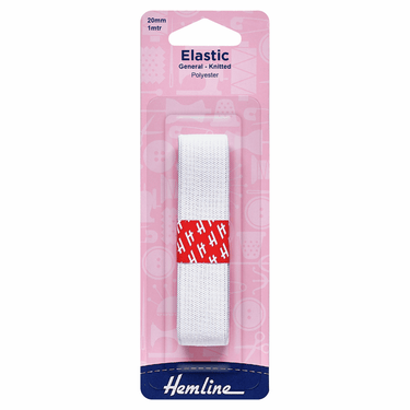 Hemline Elastic Elastic: General Purpose Knitted White: 1 Metre x 20mm Wide White  - The Sewing Studio for sale UK - The Sewing Studio