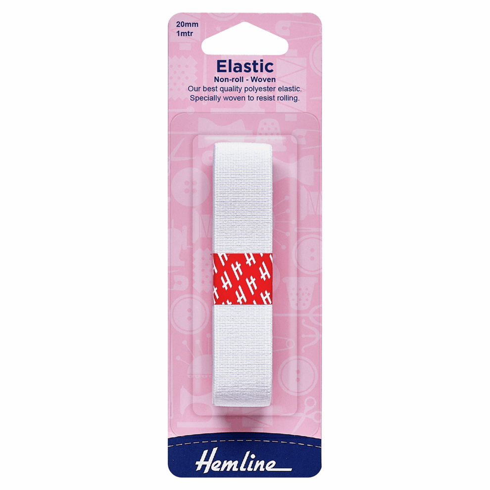 Hemline Elastic Elastic: Woven Non-Roll: White: 1m x 20mm  - The Sewing Studio