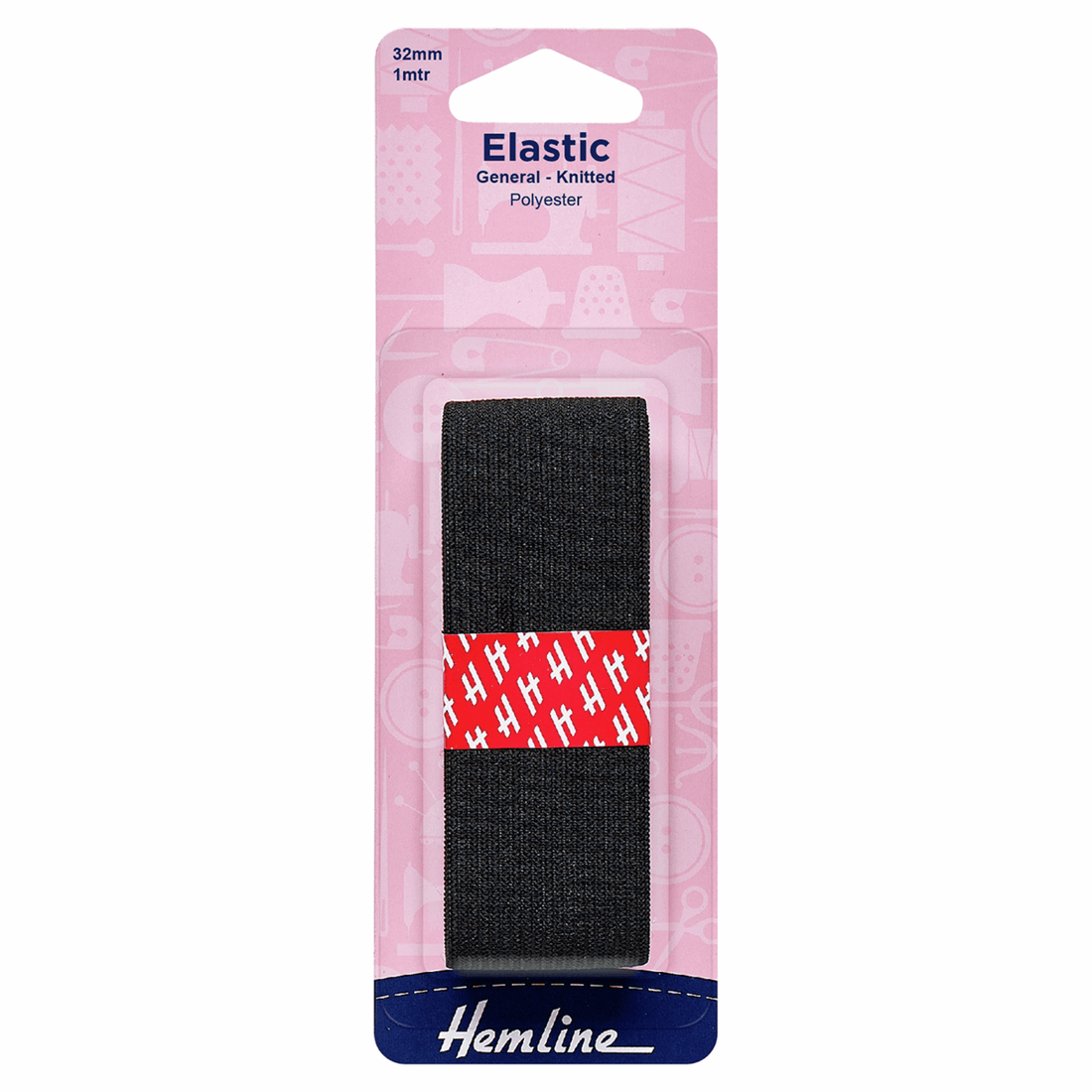 Hemline Elastic General Purpose Knitted Elastic Black 1 Metre x 32mm Wide  - The Sewing Studio