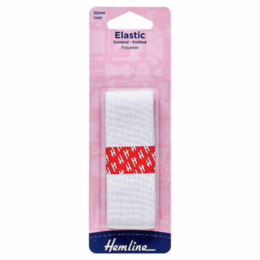 Hemline Elastic General Purpose Knitted Elastic White 1 Metre x 32mm Wide  - The Sewing Studio for sale UK - The Sewing Studio