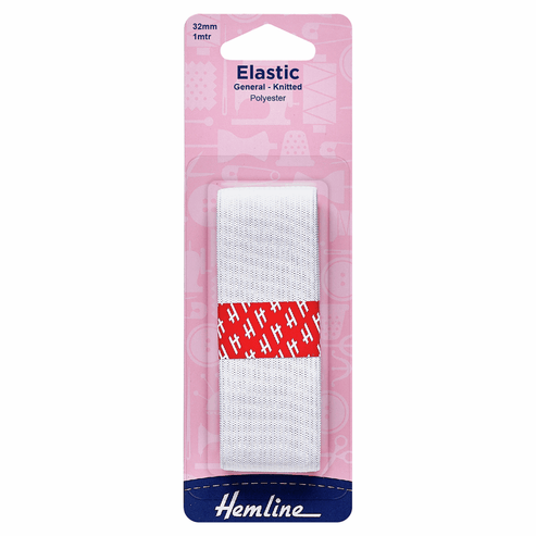 Hemline Elastic General Purpose Knitted Elastic White 1 Metre x 32mm Wide  - The Sewing Studio