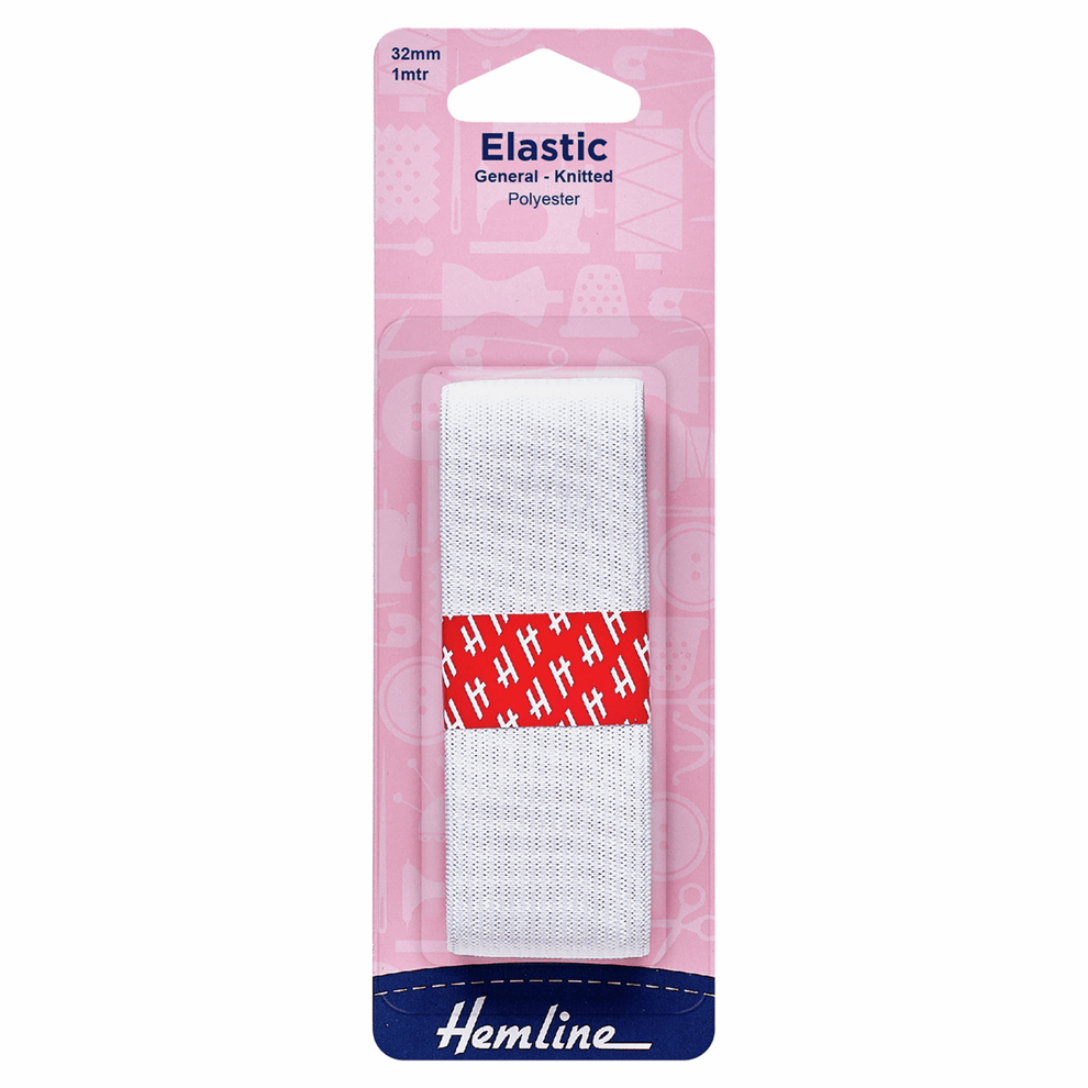 Hemline Elastic General Purpose Knitted Elastic White 1 Metre x 32mm Wide  - The Sewing Studio