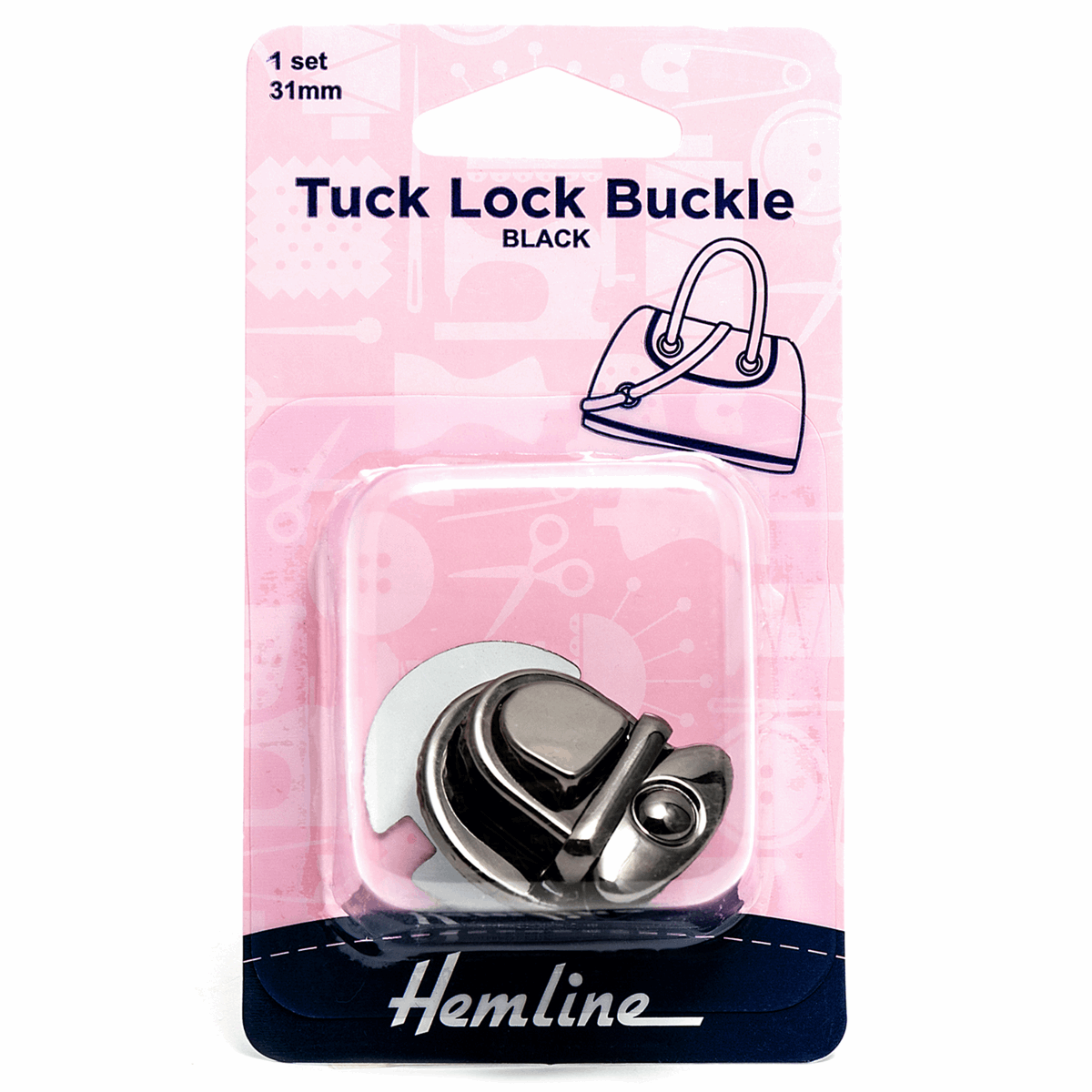 Hemline Eyelets & Fastenings Bag Buckle Tuck Lock 31mm Nickel Black  - The Sewing Studio