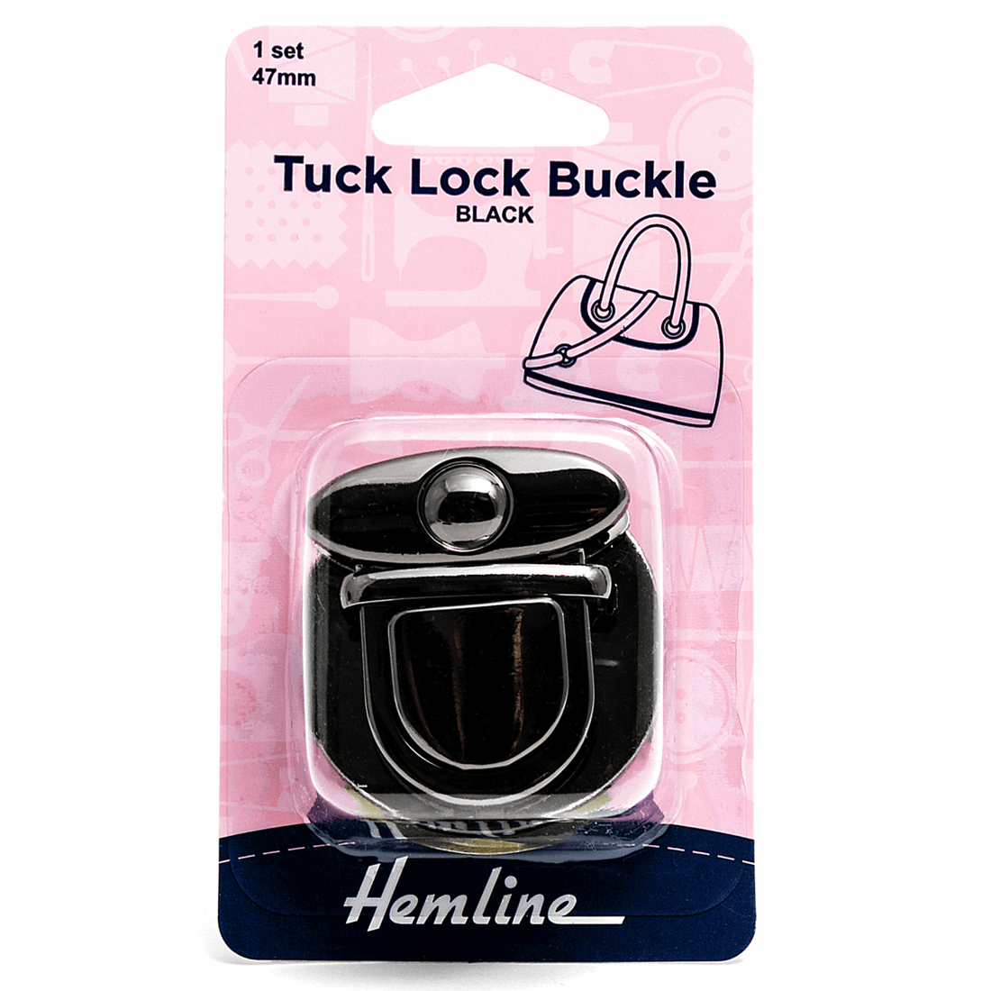 Hemline Eyelets & Fastenings Bag Buckle Tuck Lock 47mm Nickel Black  - The Sewing Studio