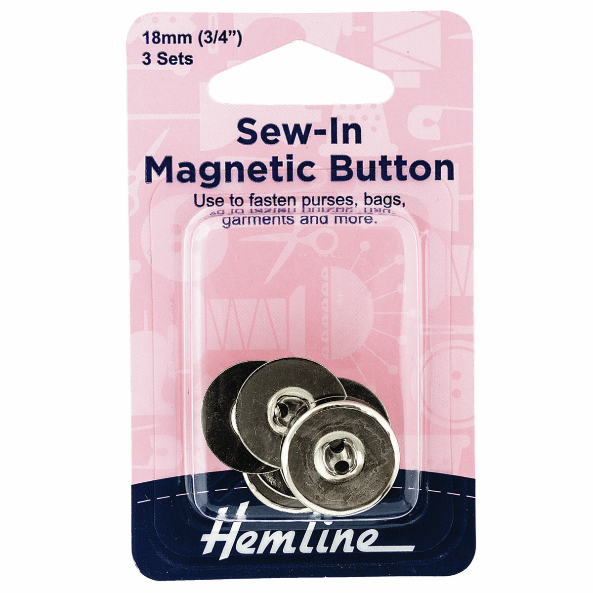 Hemline Eyelets & Fastenings Button Magnetic Sew-In 18mm Nickel 3 Sets  - The Sewing Studio