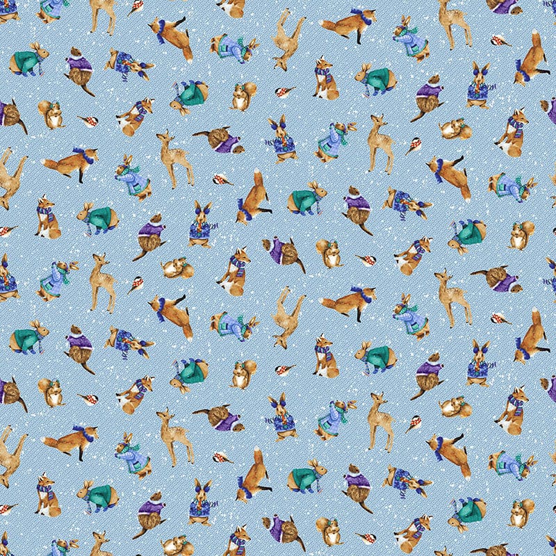 Henry Glass Fabric Flurry Friends Fabric Forest Critter Allover Blue 355-11  - The Sewing Studio