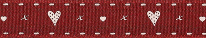 Hearts and Kisses Ribbon: 15mm: Red. Price per metre.