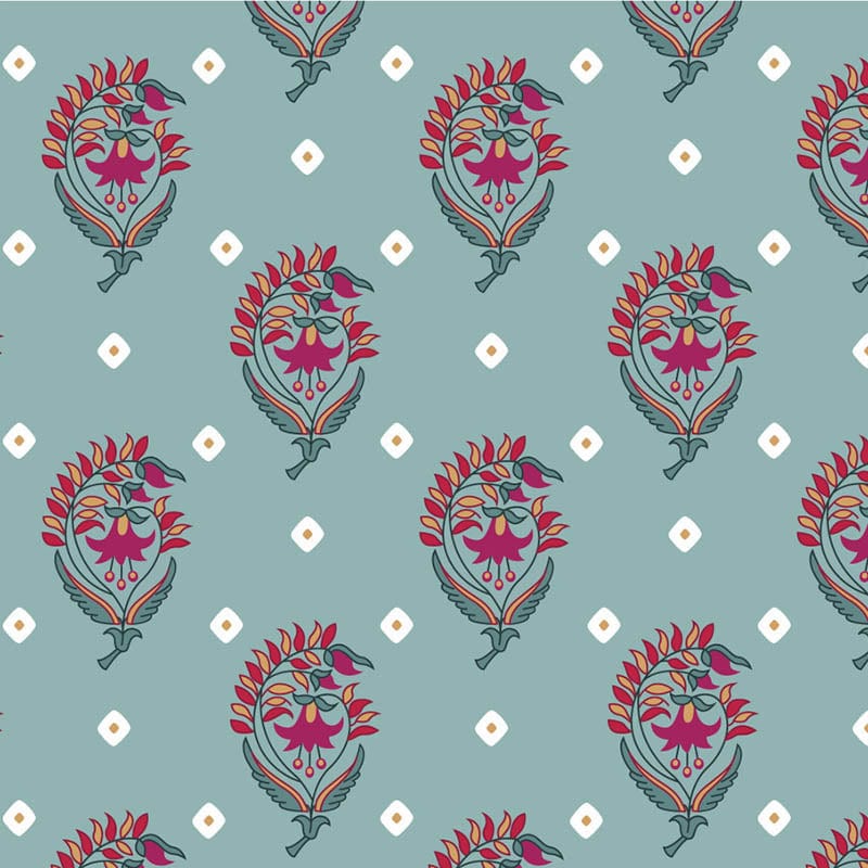 Indian summer Fabric Jaipur Flower Sage 2935-09