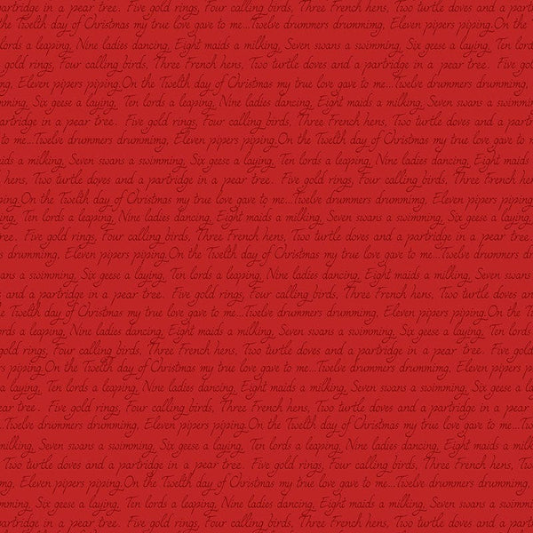 Lewis And Irene 12 Days Of Christmas Fabric Red Script C78-3