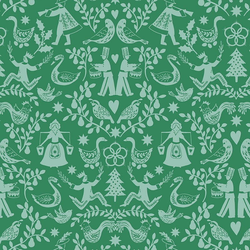 Lewis and Irene Fabric Lewis And Irene 12 Days Of Christmas Fabric 12 Days Of Christmas Mirrored On Green C80-2  - The Sewing Studio