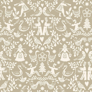 Lewis and Irene Fabric Lewis And Irene 12 Days Of Christmas Fabric 12 Days Of Christmas Mirrored On Natural C80-1  - The Sewing Studio for sale UK - The Sewing Studio