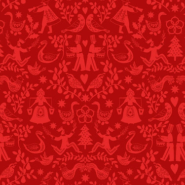 Lewis and Irene Fabric Lewis And Irene 12 Days Of Christmas Fabric 12 Days Of Christmas Mirrored On Red C80-3  - The Sewing Studio for sale UK - The Sewing Studio