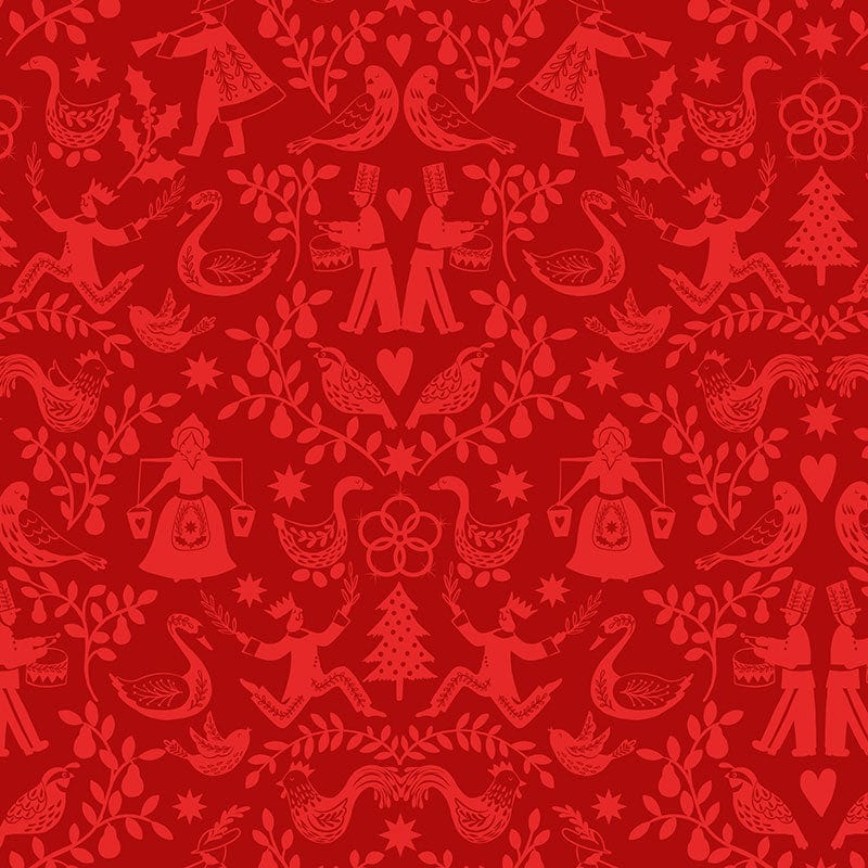 Lewis and Irene Fabric Lewis And Irene 12 Days Of Christmas Fabric 12 Days Of Christmas Mirrored On Red C80-3  - The Sewing Studio