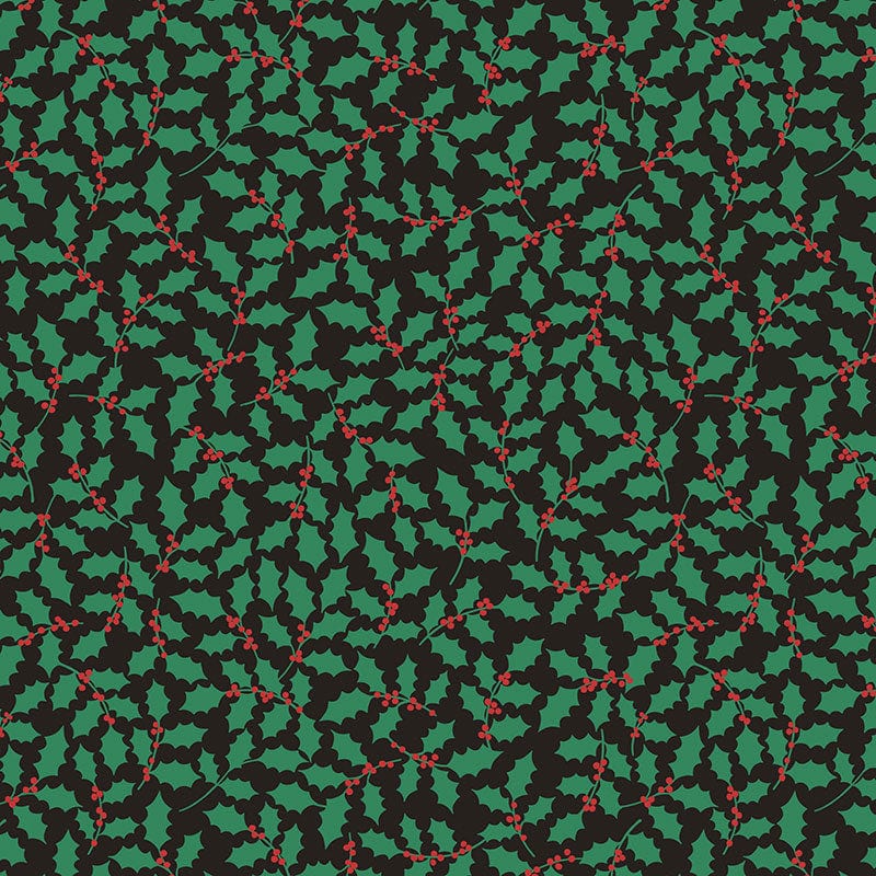 Lewis and Irene Fabric Lewis And Irene 12 Days Of Christmas Fabric Holly On Black C79-3  - The Sewing Studio