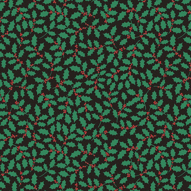 Lewis and Irene Fabric Lewis And Irene 12 Days Of Christmas Fabric Holly On Black C79-3  - The Sewing Studio for sale UK - The Sewing Studio