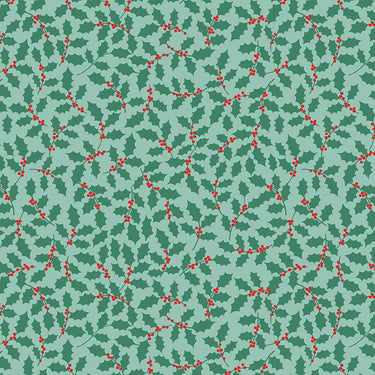 Lewis and Irene Fabric Lewis And Irene 12 Days Of Christmas Fabric Holly On Blue C79-2  - The Sewing Studio for sale UK - The Sewing Studio