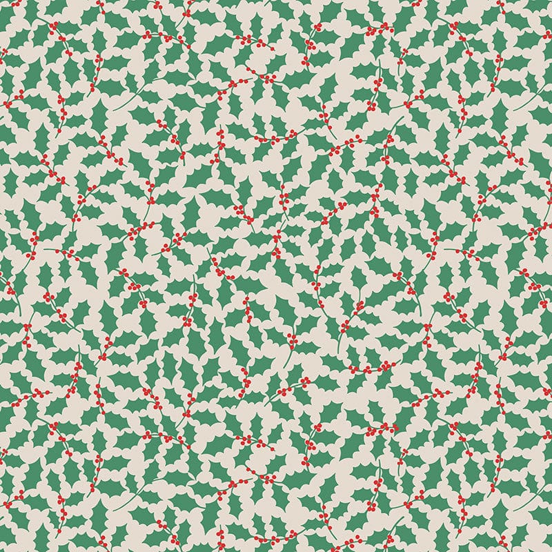 Lewis and Irene Fabric Lewis And Irene 12 Days Of Christmas Fabric Holly On Cream C79-1  - The Sewing Studio