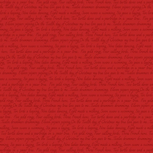 Lewis and Irene Fabric Lewis And Irene 12 Days Of Christmas Fabric Red Script C78-3  - The Sewing Studio