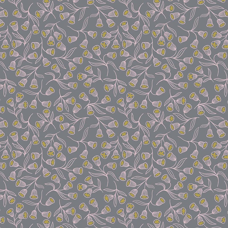 Lewis and Irene Fabric Lewis And Irene Enchanted Enchanted Flowers On Grey With Gold Metallic A544-1